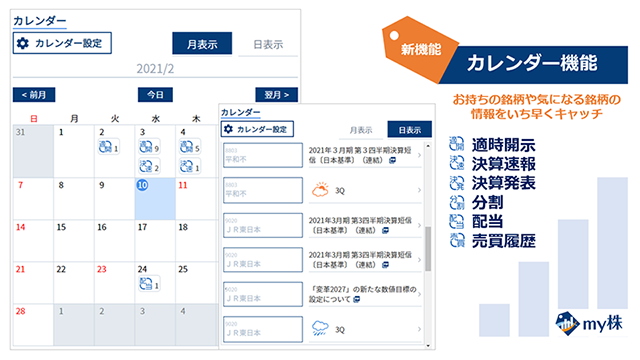 投資家サポートサイト「my株」に新機能を追加